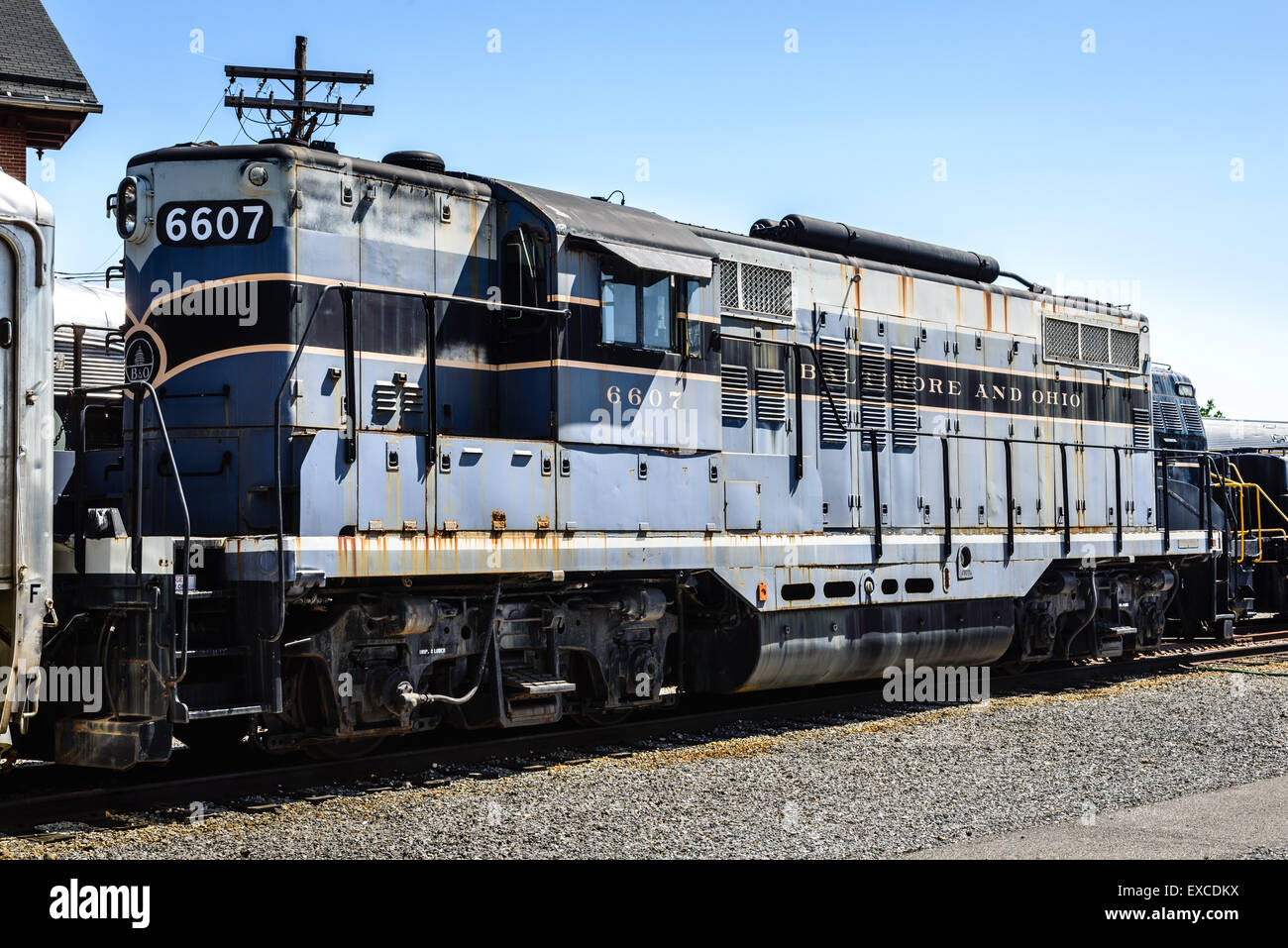 B&O GP-9 No 6607, Baltimore & Ohio Railroad Museum, 901 West Pratt Street, Baltimore, MD Stock Photo
