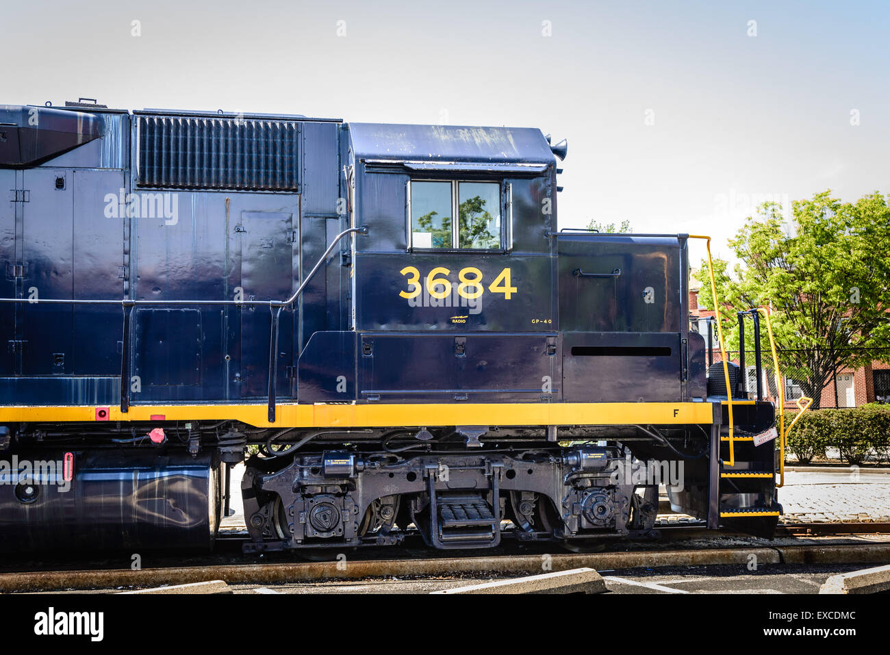 B&O GP-40 locomotive No 3684,  & Ohio Railroad Museum, 901 West Pratt Street, Baltimore, MD Stock Photo