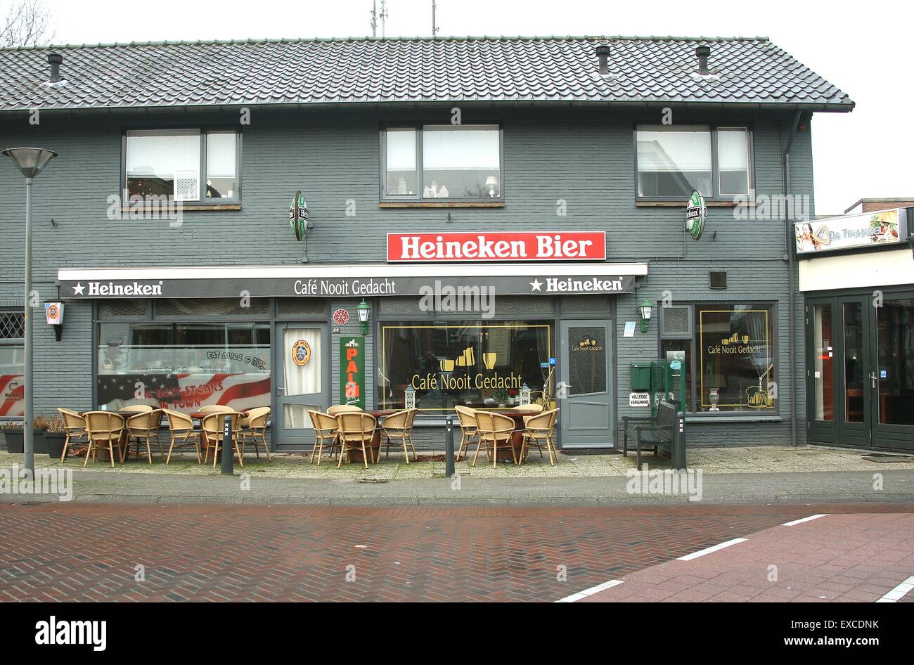 Cafe Nooit Gedacht bar & restaurant on the main street in the town of Nunspeet Central Holland Gelderland Netherlands NL 2014 Stock Photo