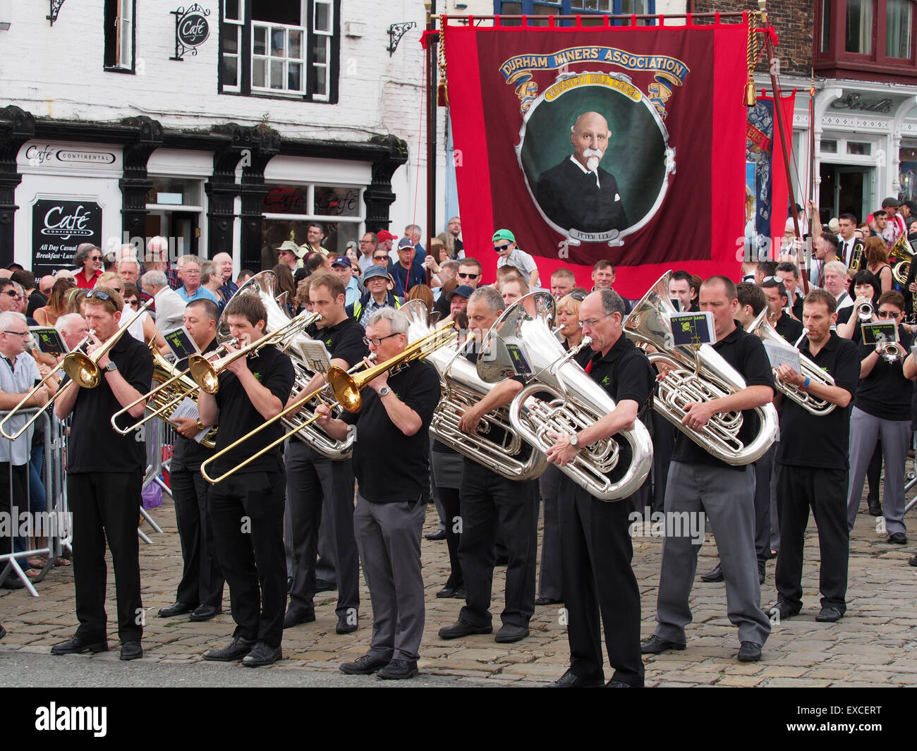 Durham, UK. 11th July, 2015. Parade of bands and banners at the Durham