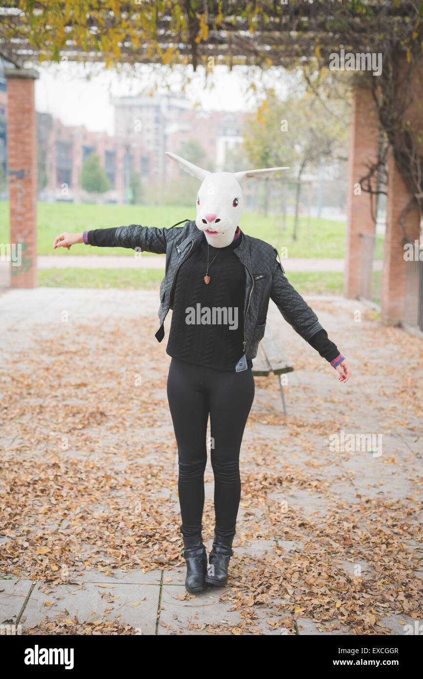 rabbit mask woman at the park outdoor Stock Photo - Alamy