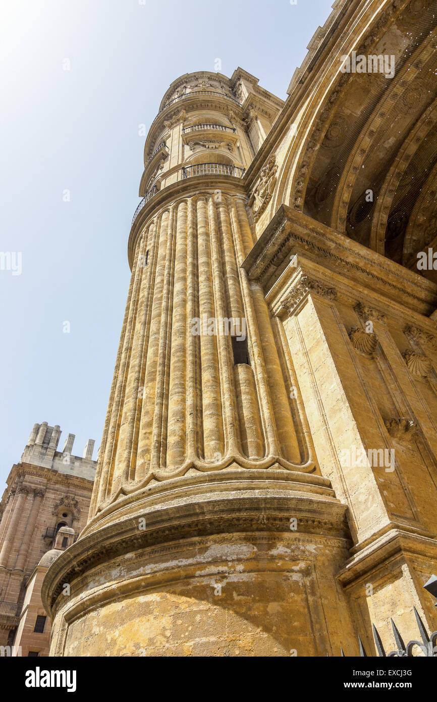Details of the curious cylindrical towers of the Cathedral of the Incarnation in Malaga, Spain Stock Photo