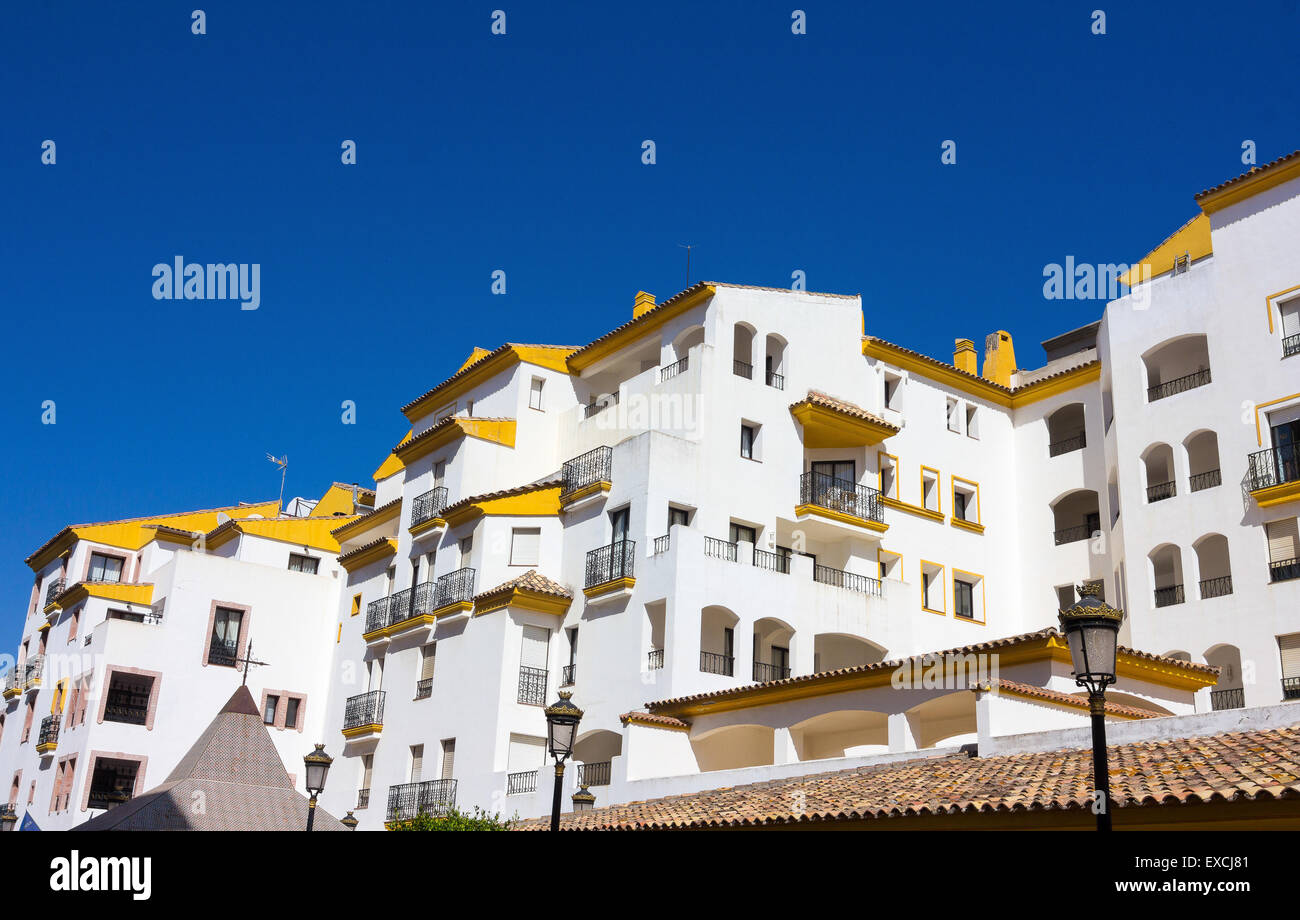 Pretty typical white houses Puerto Banus, Malaga España Stock Photo