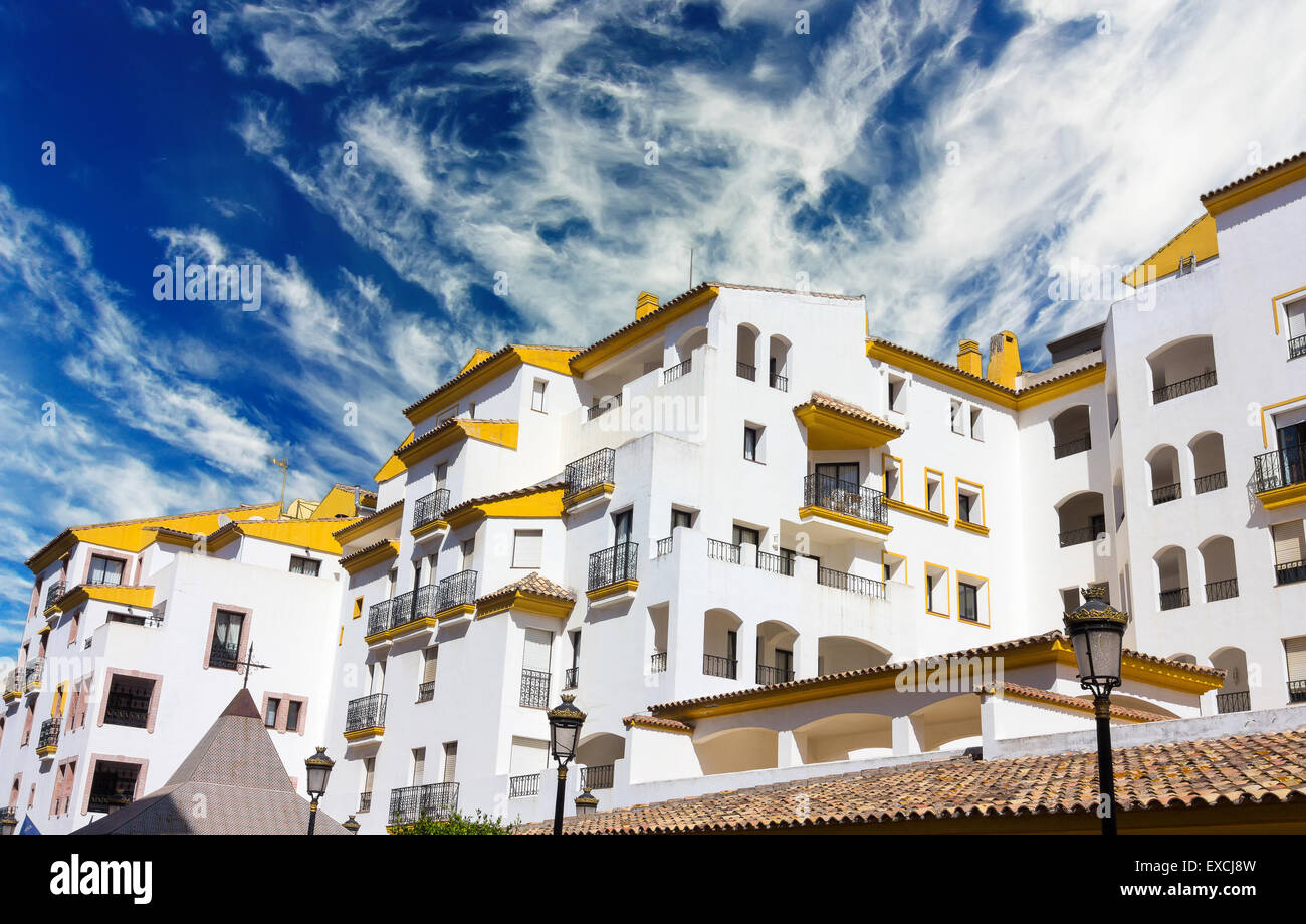 Pretty typical white houses Puerto Banus, Malaga España Stock Photo