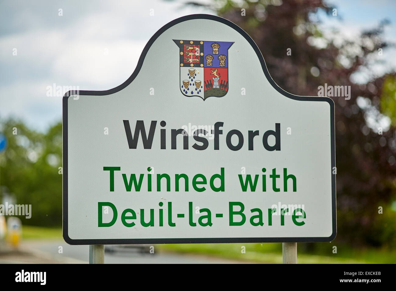 Pictured Winford twinned welcome sign   Winsford is a town and civil parish within the unitary authority of Cheshire West and Ch Stock Photo