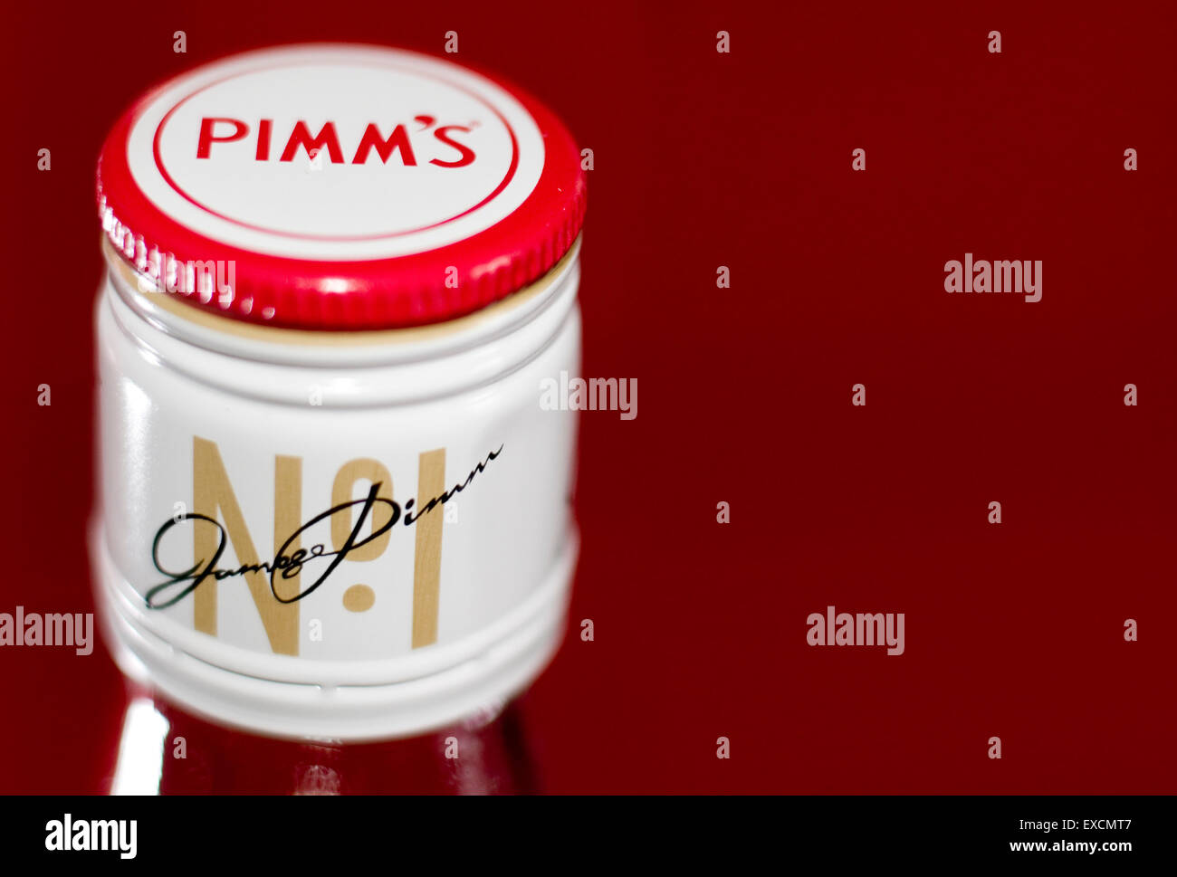 Pimms number 1 drink bottle lid with copy space Stock Photo Alamy