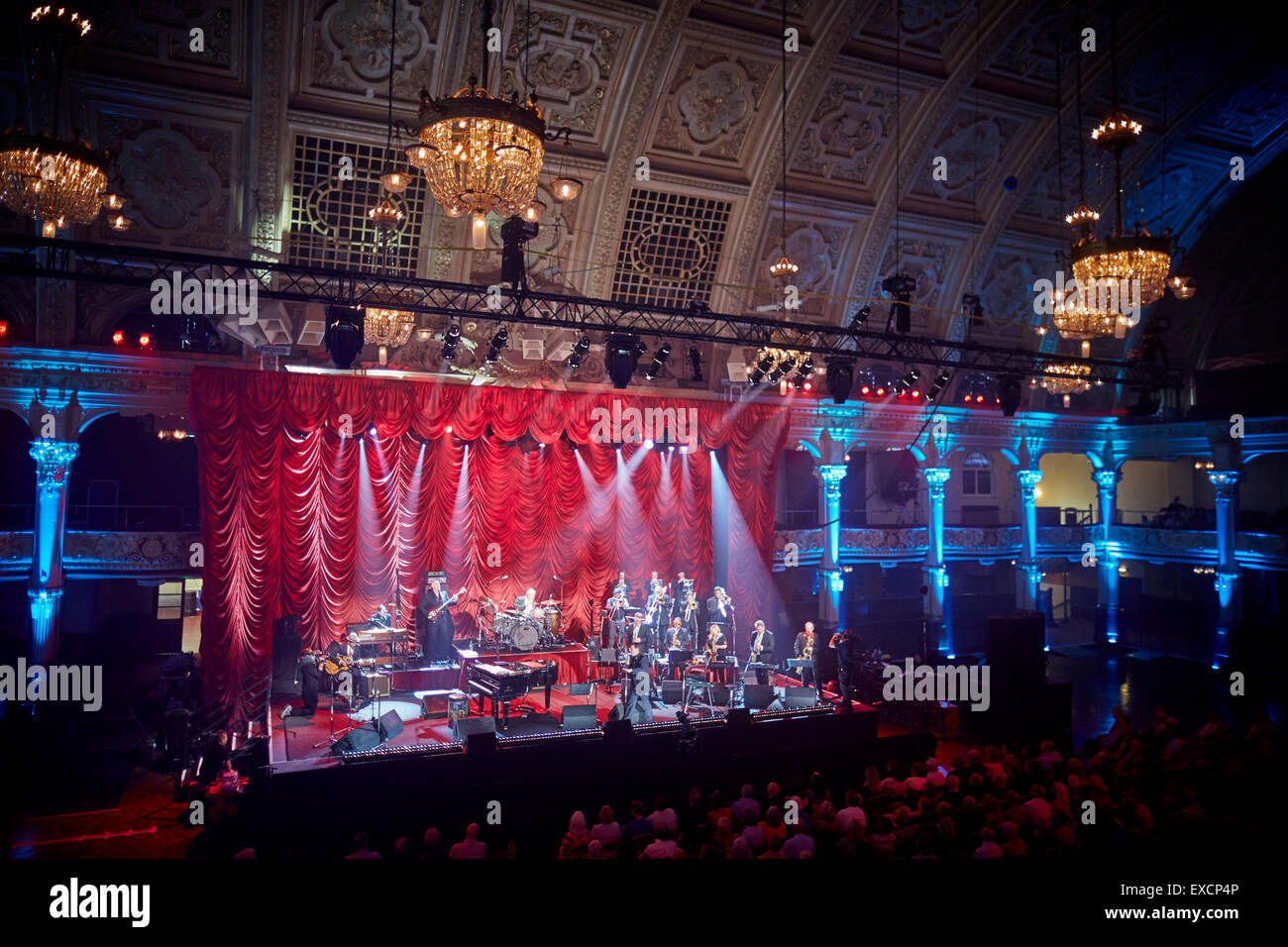 Jools Holland  Big band event at Blackpool's Winter Garden for  BBC television show   On stage at piano ball room interior stage Stock Photo