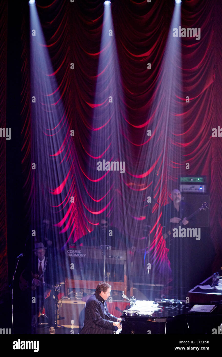 Jools Holland  Big band event at Blackpool's Winter Garden for  BBC television show   On stage at piano ball room interior stage Stock Photo