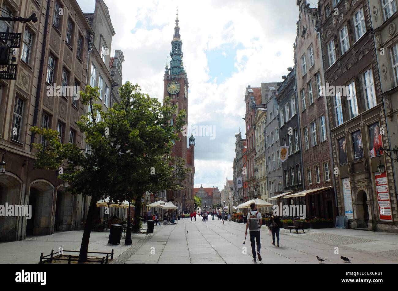 Gdansk, Poland 11th, July 2015 General view of the Gdansk Old Town called also Main City. pictured: Dluga Street and Main City C Stock Photo