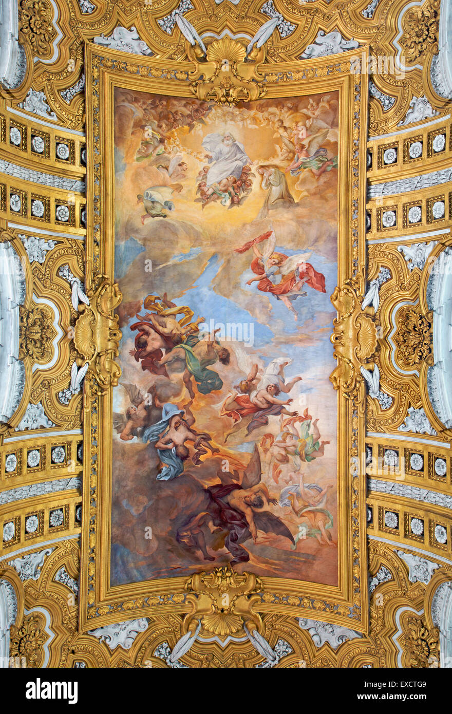 Roem - The fresco The Fall of the Rebelious Angels on the vault of nave Brandi in Basilica dei Santi Ambrogio e Carlo Stock Photo