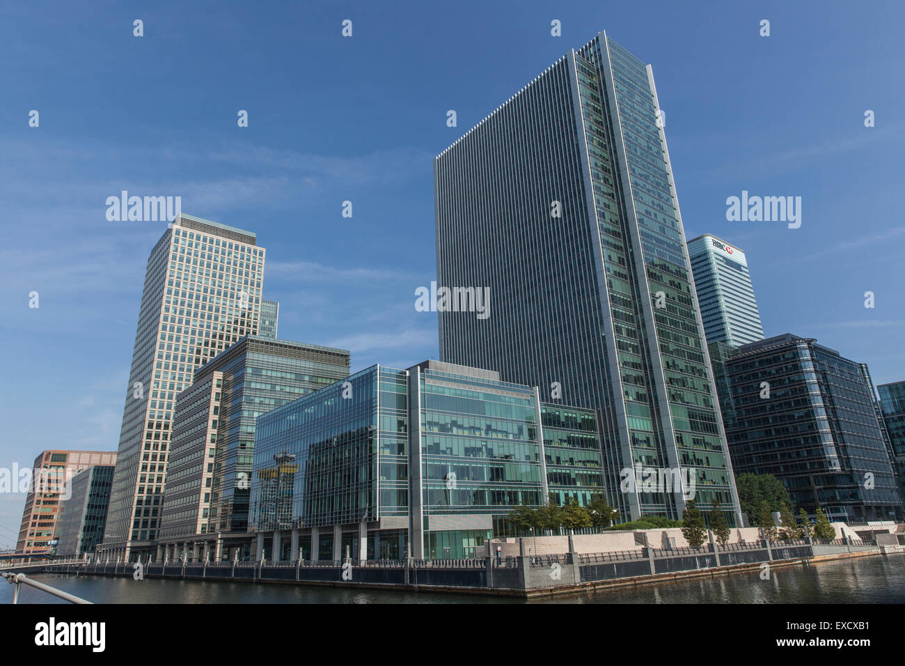 View of the buildings of Canary Wharf and docklands in London from a ...