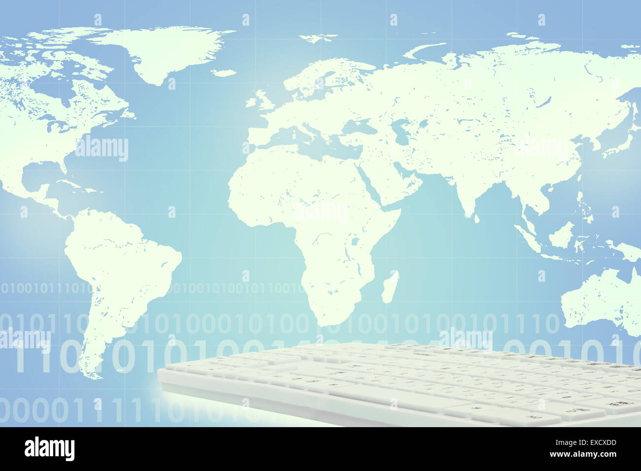 Keyboard on Earth map background Stock Photo Alamy