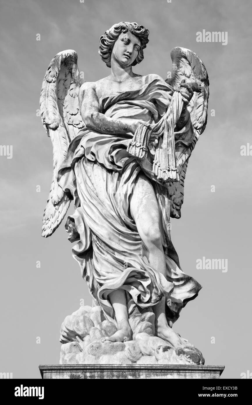 ROME, ITALY - MARCH 27, 2015: Angel with the whips - Ponte Sant'Angelo - Angels bridge - designed by Lazzaro Morelli Stock Photo