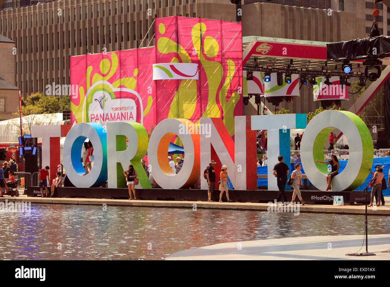 The  giant 'TORONTO' sign installed  in front of New City Hall on Nathan Phillips Square for PanAm games Stock Photo