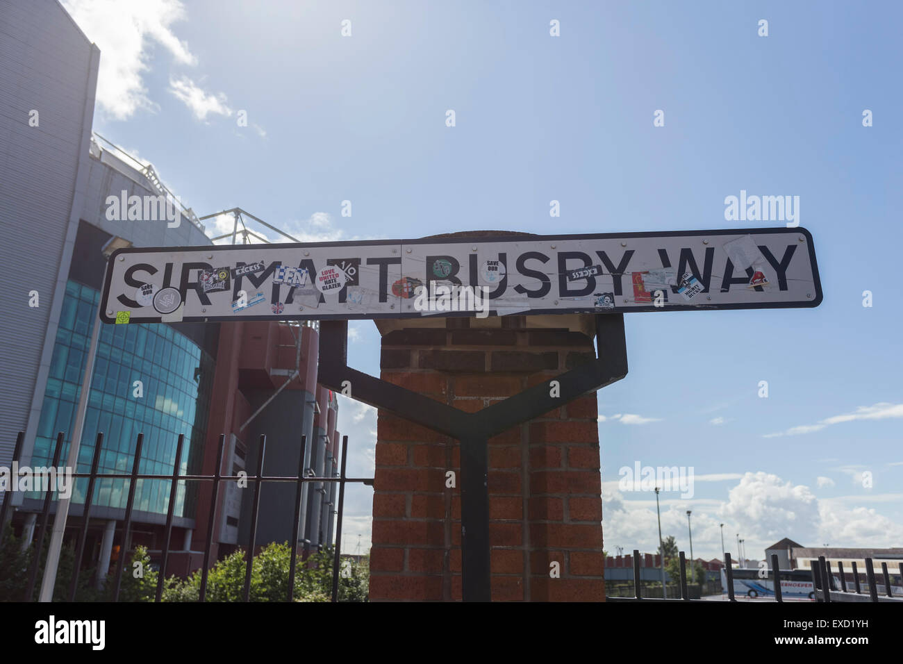 Street sign for 'Sir Matt Busby Way' outside the Manchester United