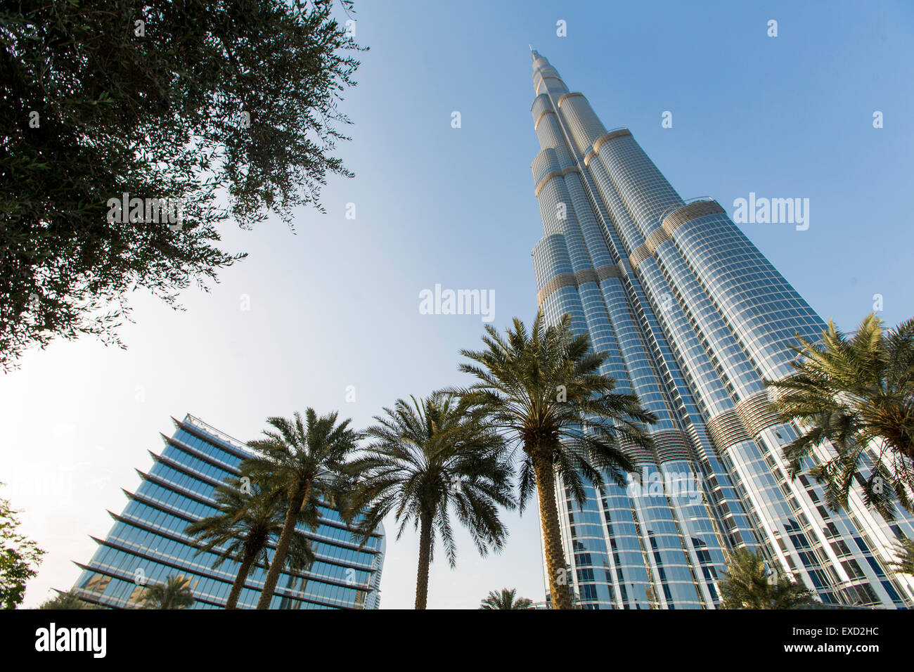 View at Burj Khalifa in Dubai. This skyscraper is the tallest man-made structure ever built, at 828 m. Stock Photo