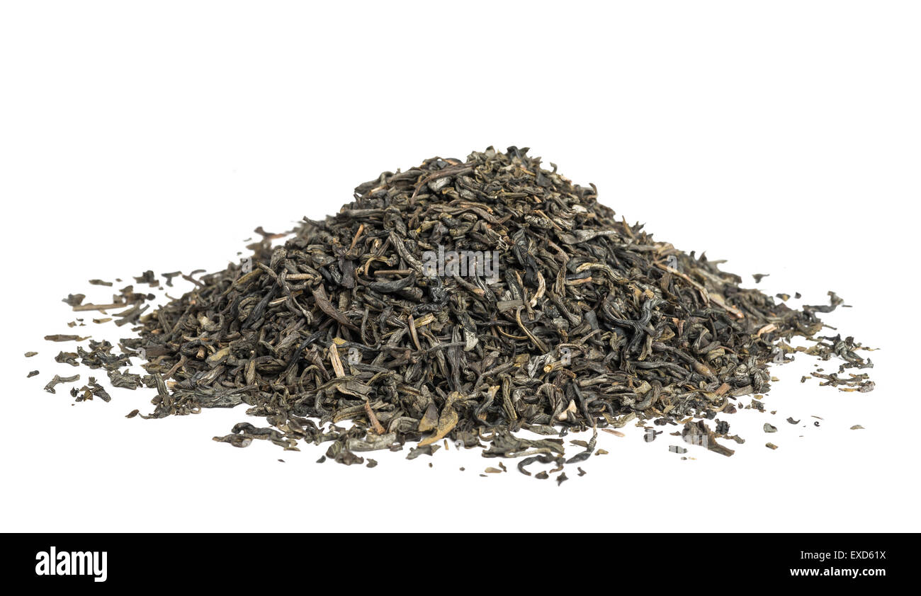 Dried green tea isolated on white background Stock Photo