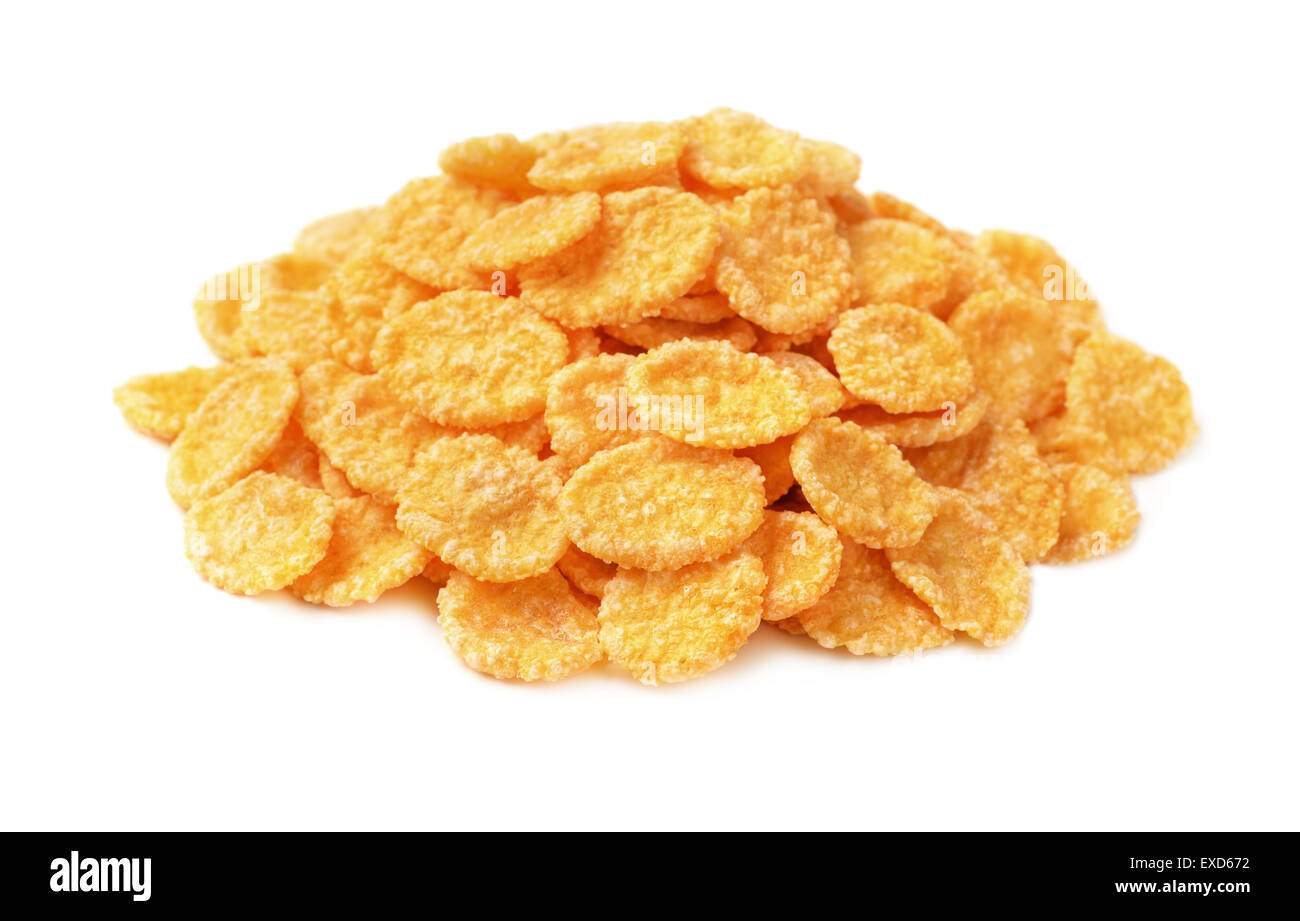 Heap of corn flakes isolated on white Stock Photo