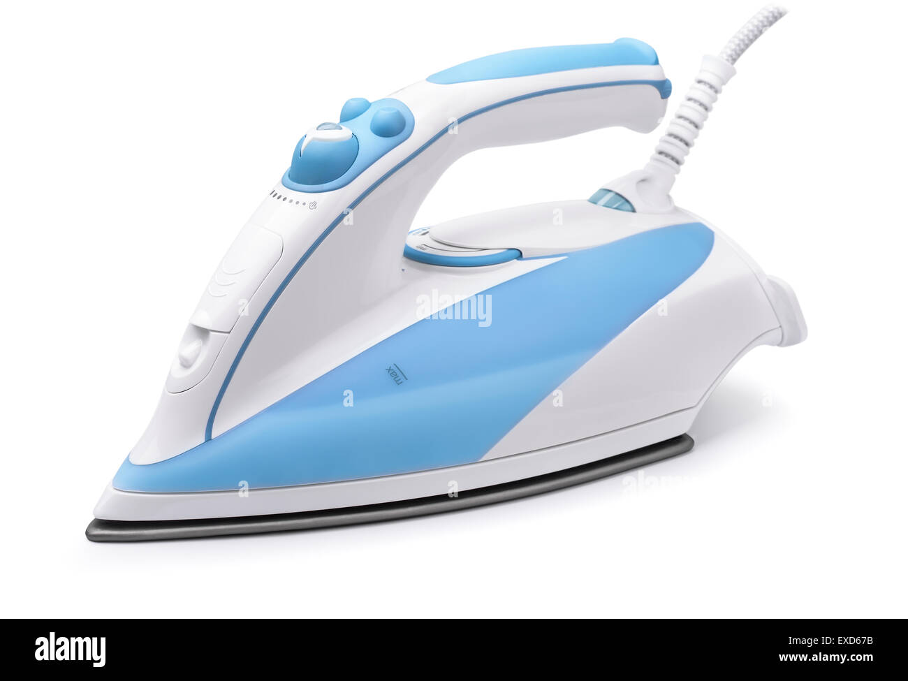 Blue steam electric iron isolated on white Stock Photo