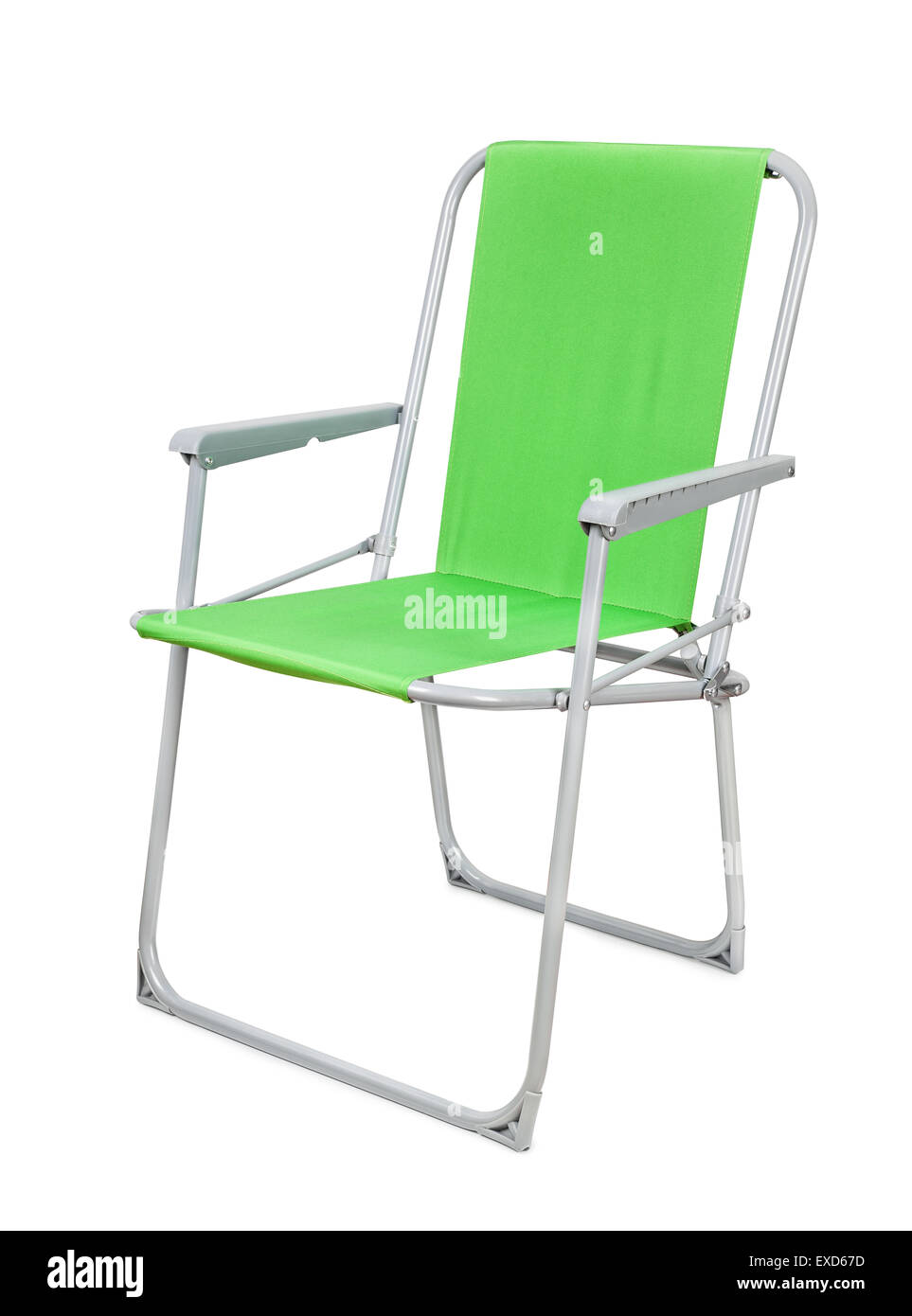 Green foldable camp chair isolated on white Stock Photo