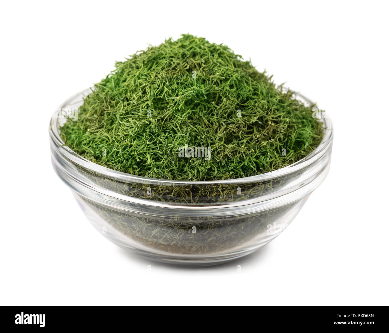 Bowl of dried dill weed isolated on white Stock Photo