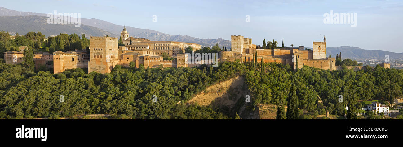 Granada - The panorama of Alhambra palace and fortress complex. Stock Photo