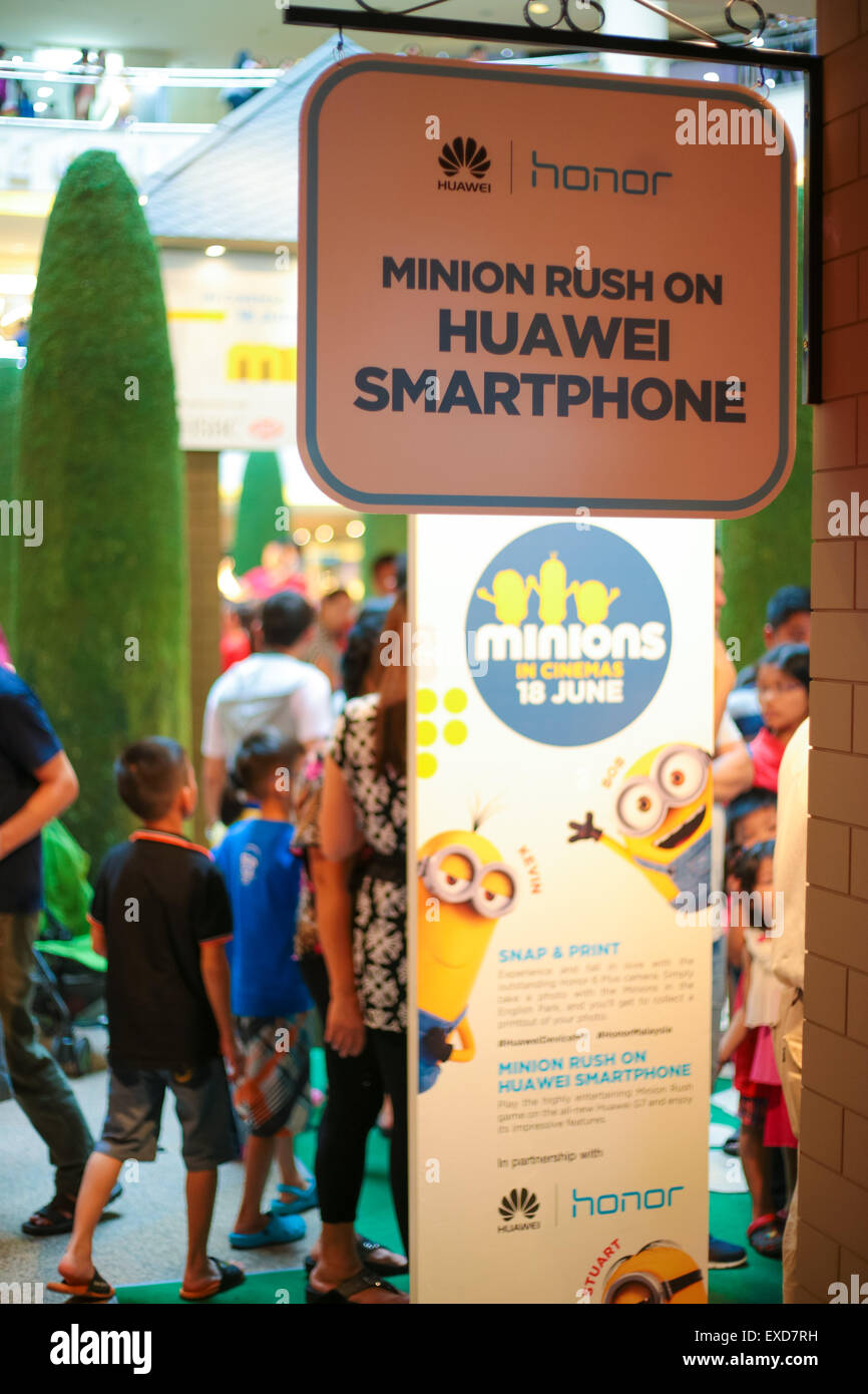 Huawei smartphone, the official partner of the movie 'Minions' promotional roadshow at Mid Valley mall , Malaysia 2015. Stock Photo