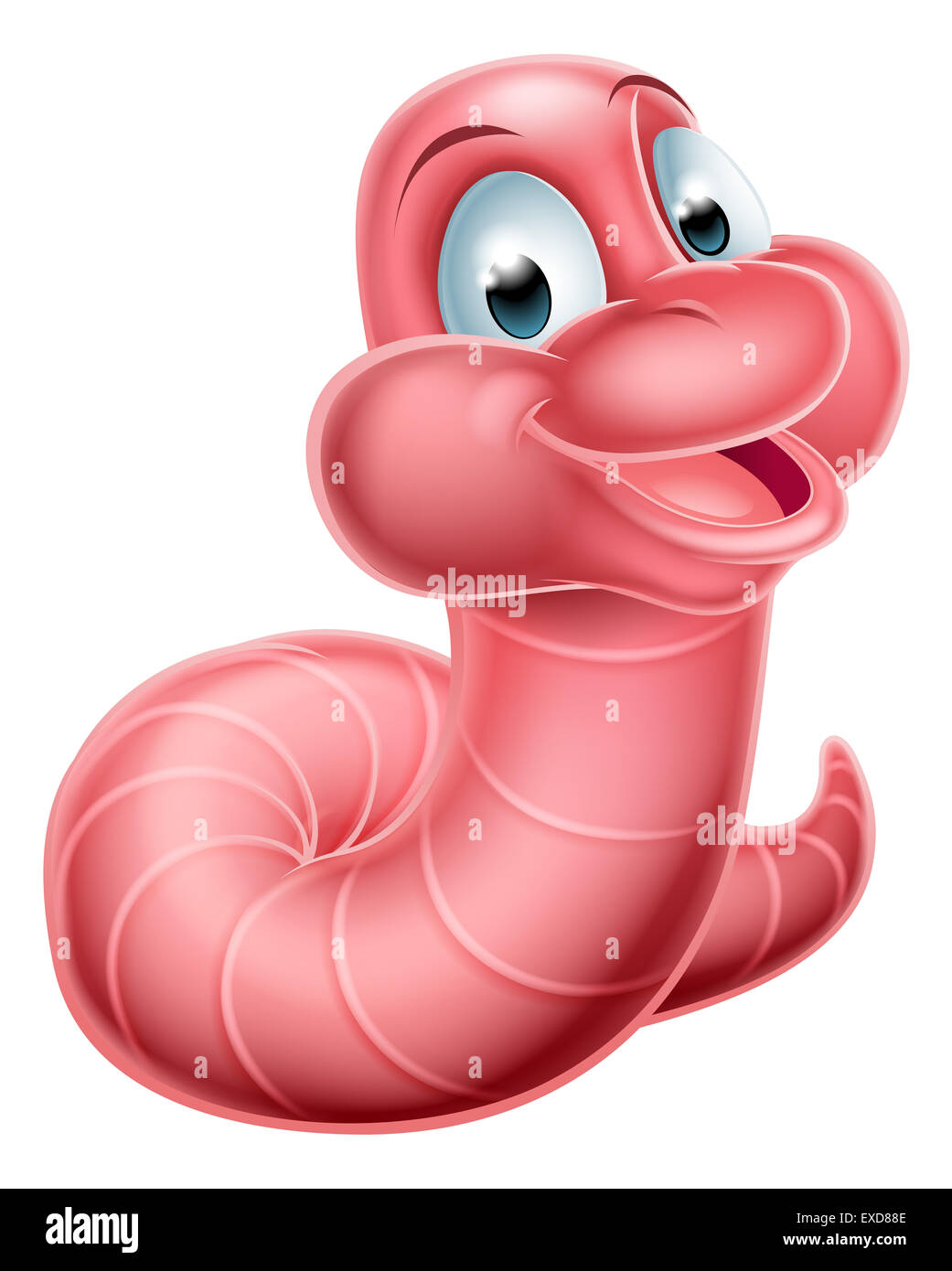 An illustration of a happy cute pink cartoon caterpillar worm or