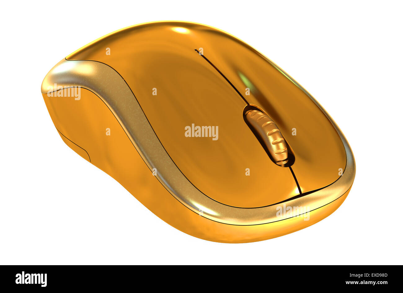 Wireless Golden Computer Mouse closeup isolated on white background