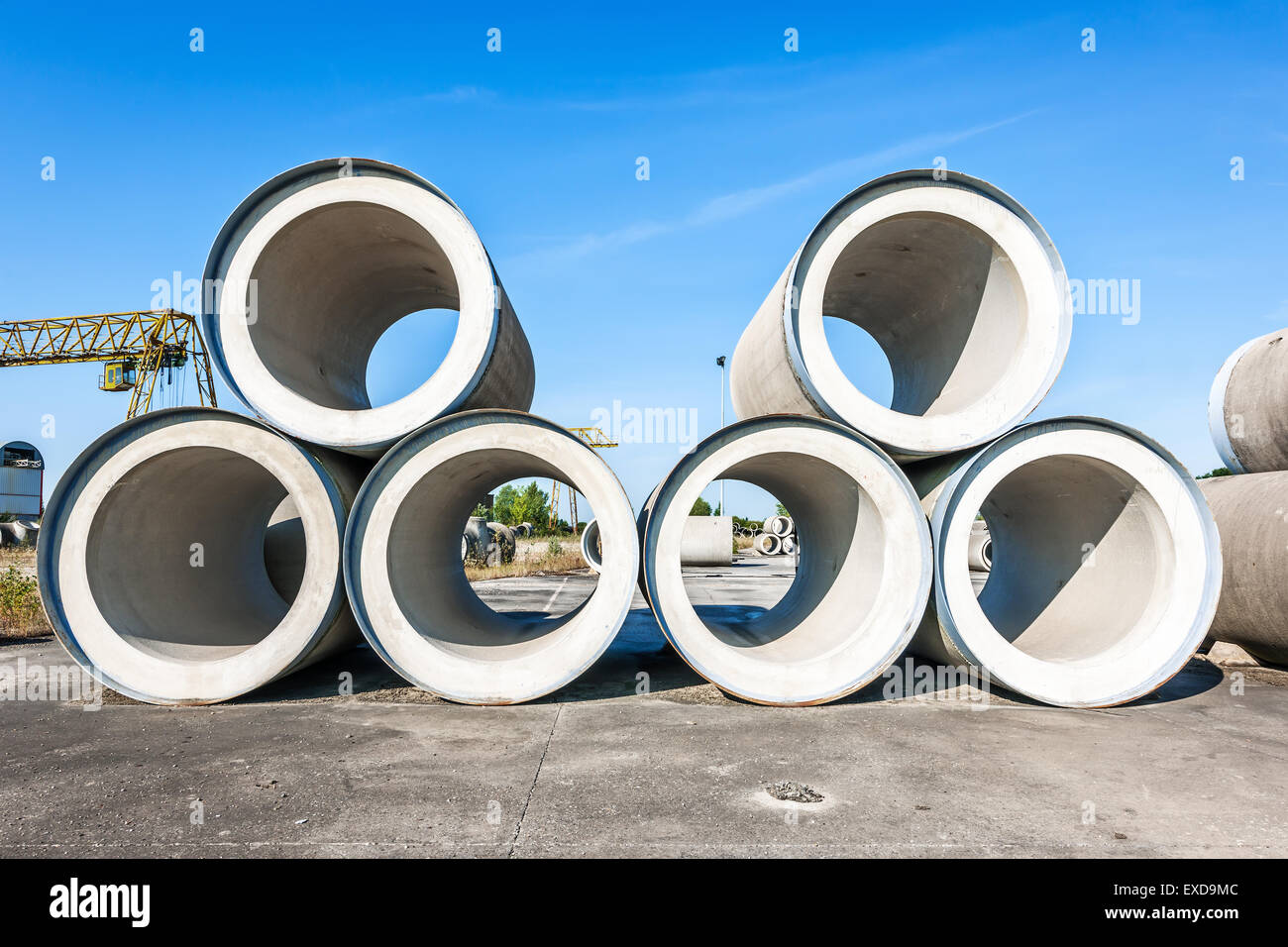 Big concrete sewage pipes stored in a factory Stock Photo Alamy