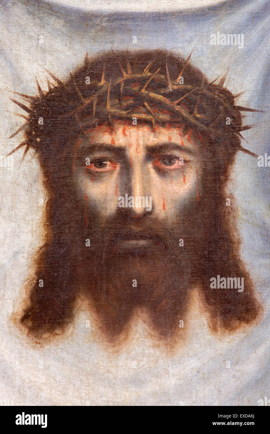 GRANADA, SPAIN - MAY 31, 2015: The face of Jesus Christ paint as the detail of pant 'Santa Faz'  in Monasterio de la Cartuja Stock Photo