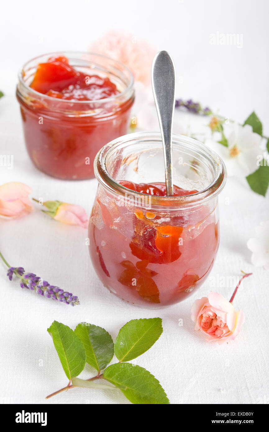 Homemade rose hip jelly in jar Stock Photo - Alamy