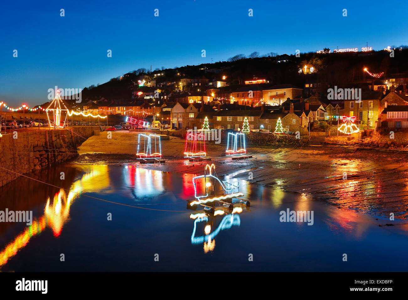 Mousehole Christmas Lights Cornwall; UK Stock Photo Alamy