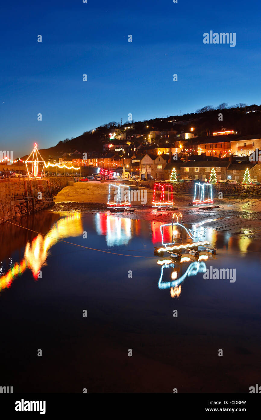 Mousehole Christmas Lights Cornwall; UK Stock Photo Alamy