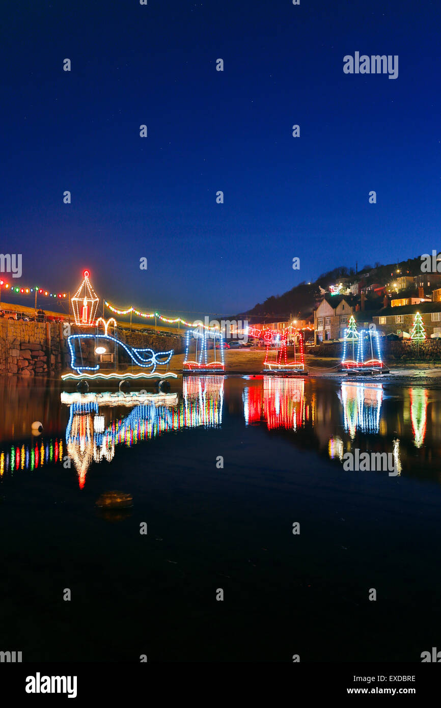 Mousehole Christmas LIghts; Cornwall; UK Stock Photo Alamy