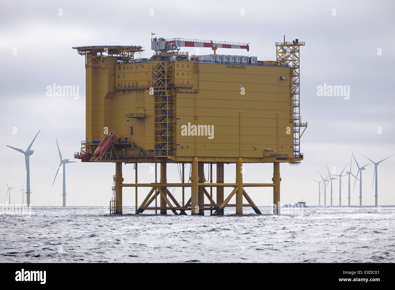 The DolWin Alpha HVDC converter platform in the German Bight Stock Photo