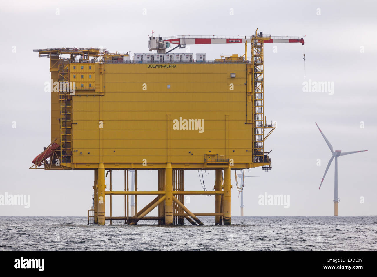 The DolWin Alpha HVDC converter platform in the German Bight Stock Photo