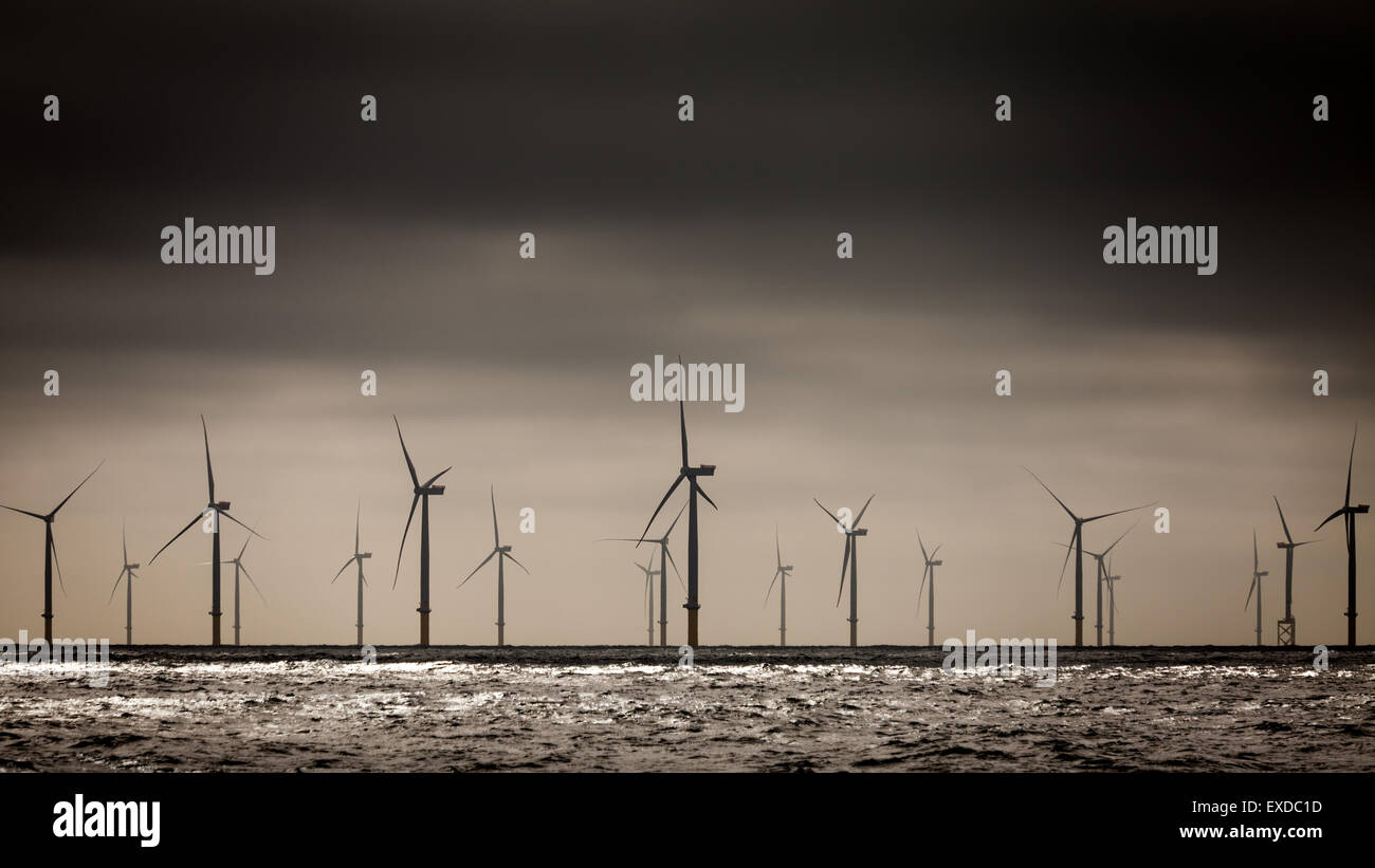 Turbines of the Borkum Riffgrund offshore wind farm in the German Bight Stock Photo