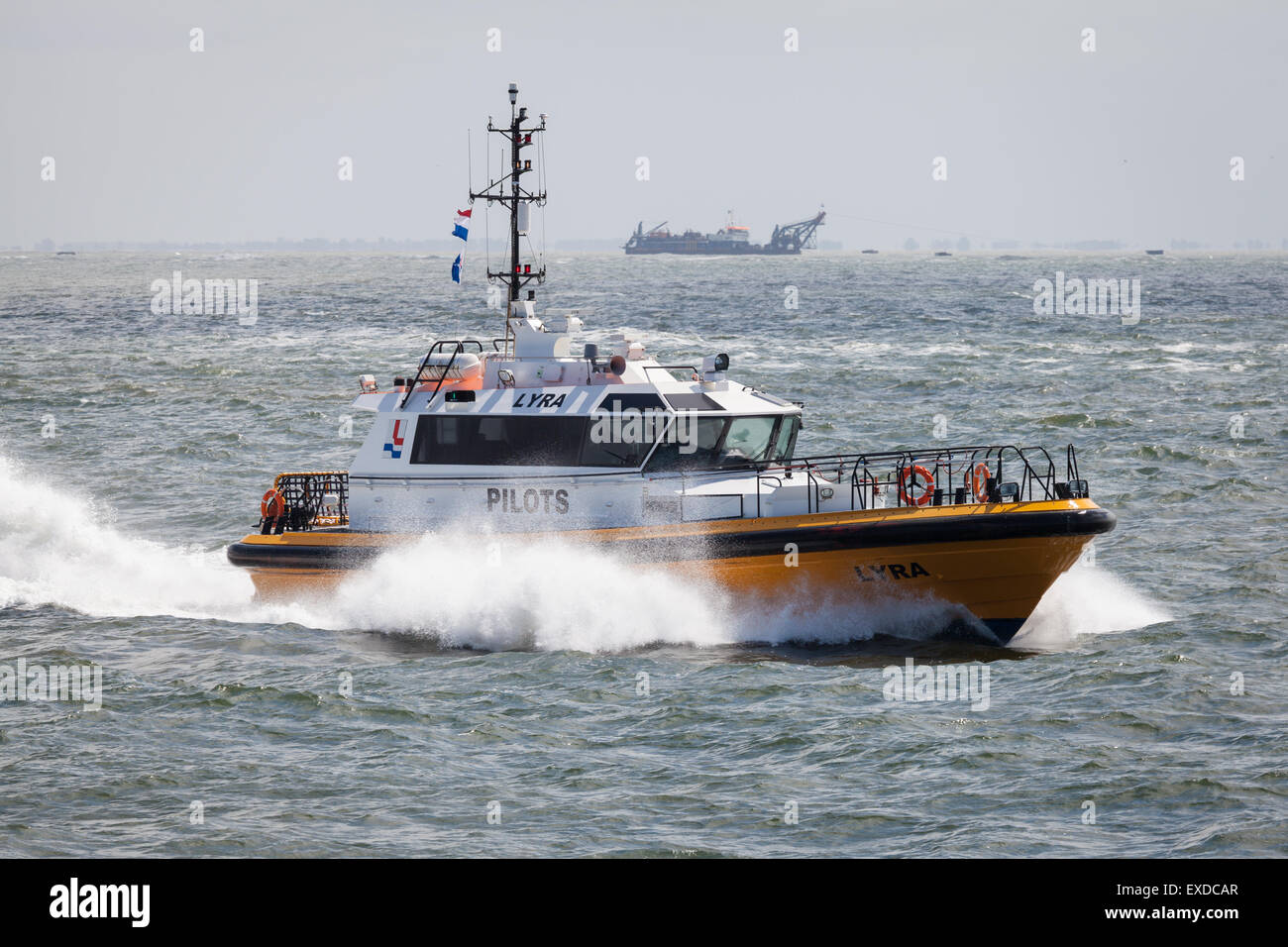 The Dutch Pilot boat, 'Lyra' in the Eems River near Eemshaven Stock Photo