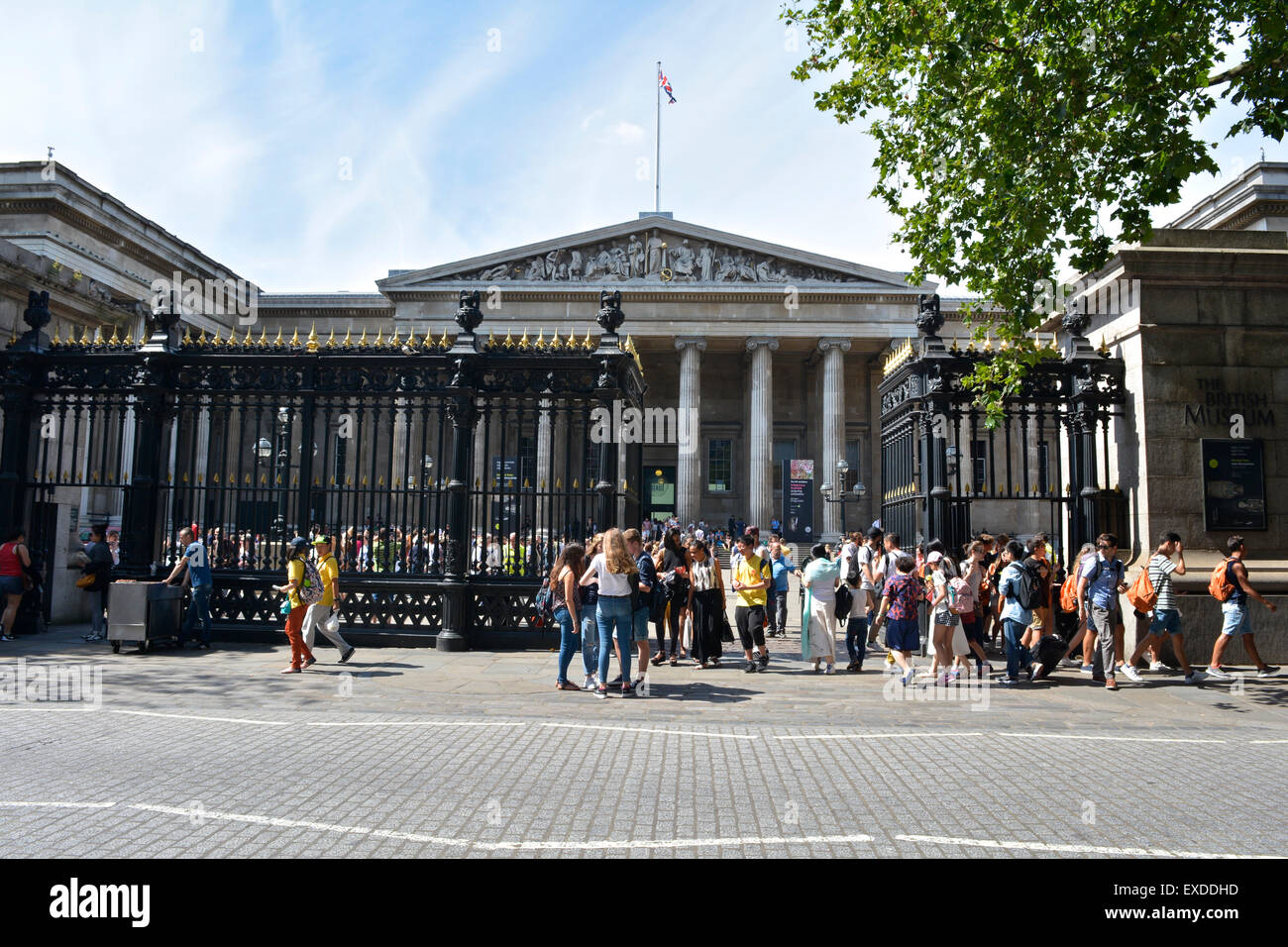 Busy entrance gates to the British Museum in London, England, Britain