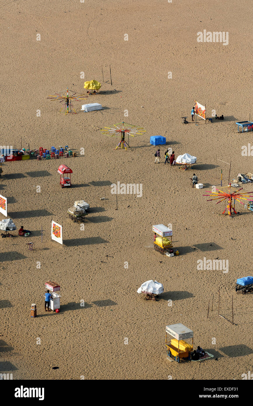 Vendor carts on Gandhi Beach, Chennai Stock Photo