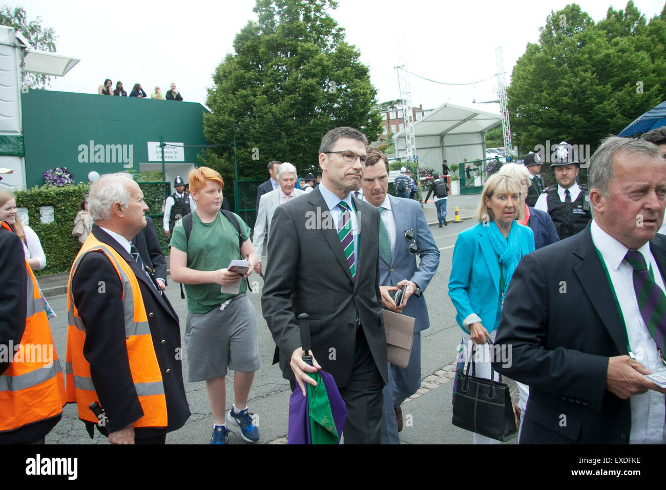 Wimbledon, London, UK. 12th July 2015. English screen actor Benedict Cumberbatch arrives at the AELTC on men's final day of the 2015 Wimbledon Tennis championships Credit:  amer ghazzal/Alamy Live News Stock Photo