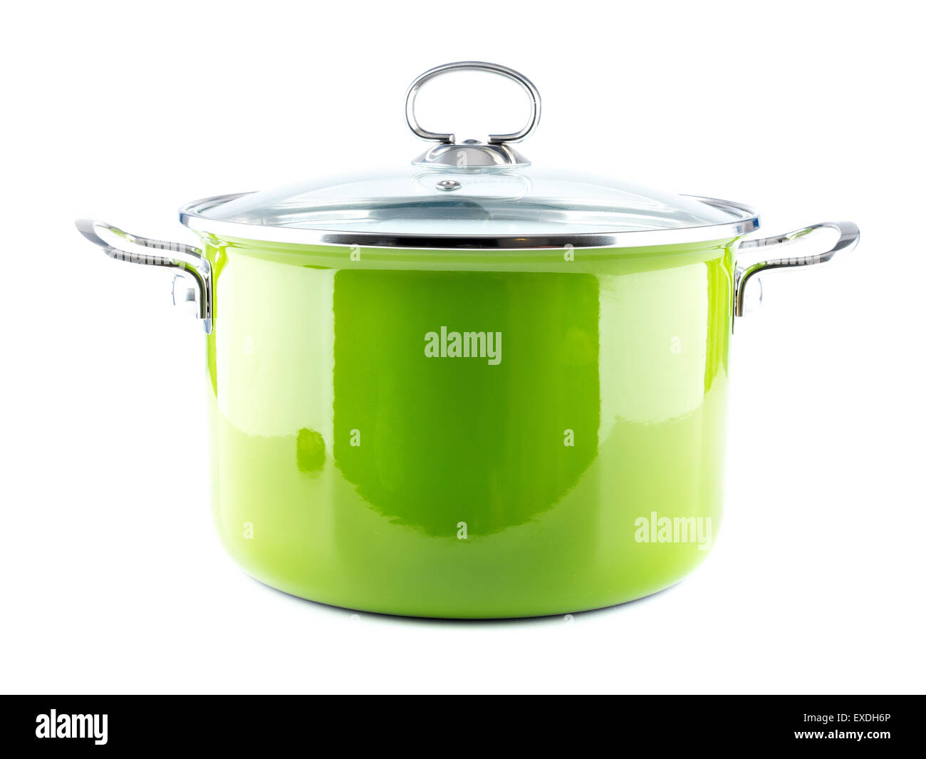 Green enamel pot with lid shot on white Stock Photo Alamy