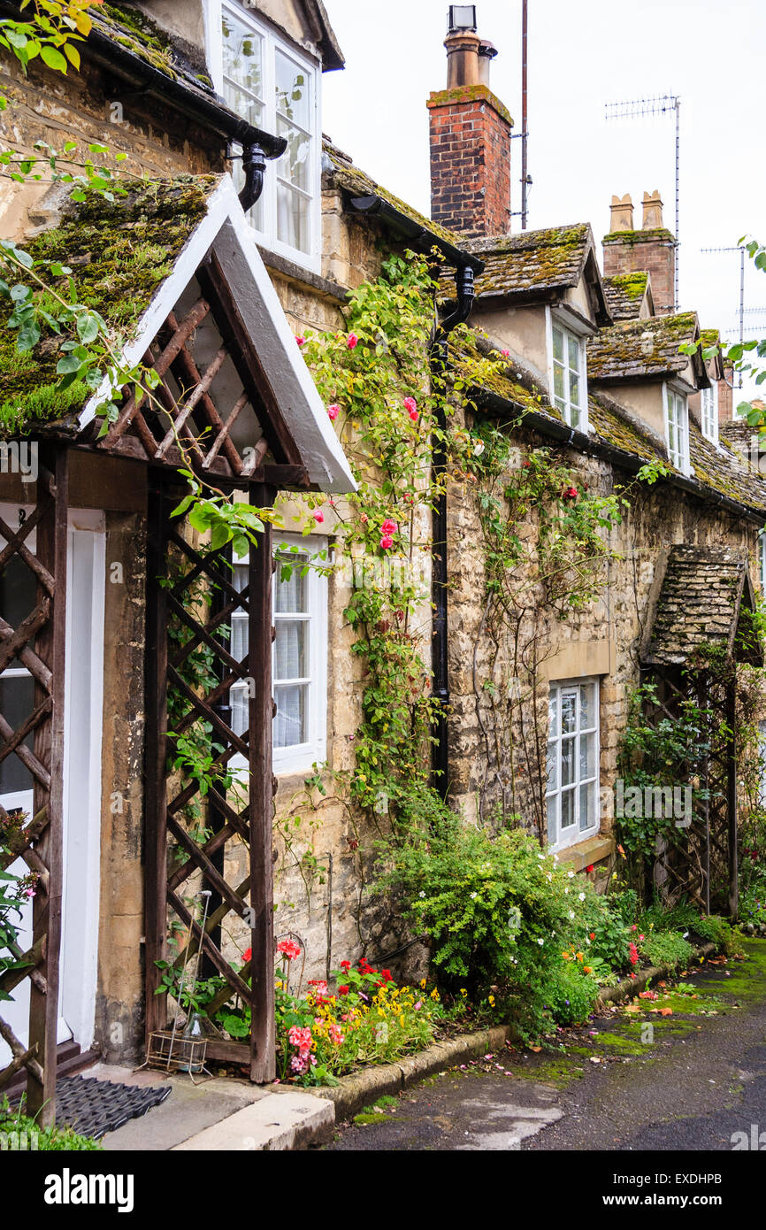 English Cotswold village of View of small row of terrace
