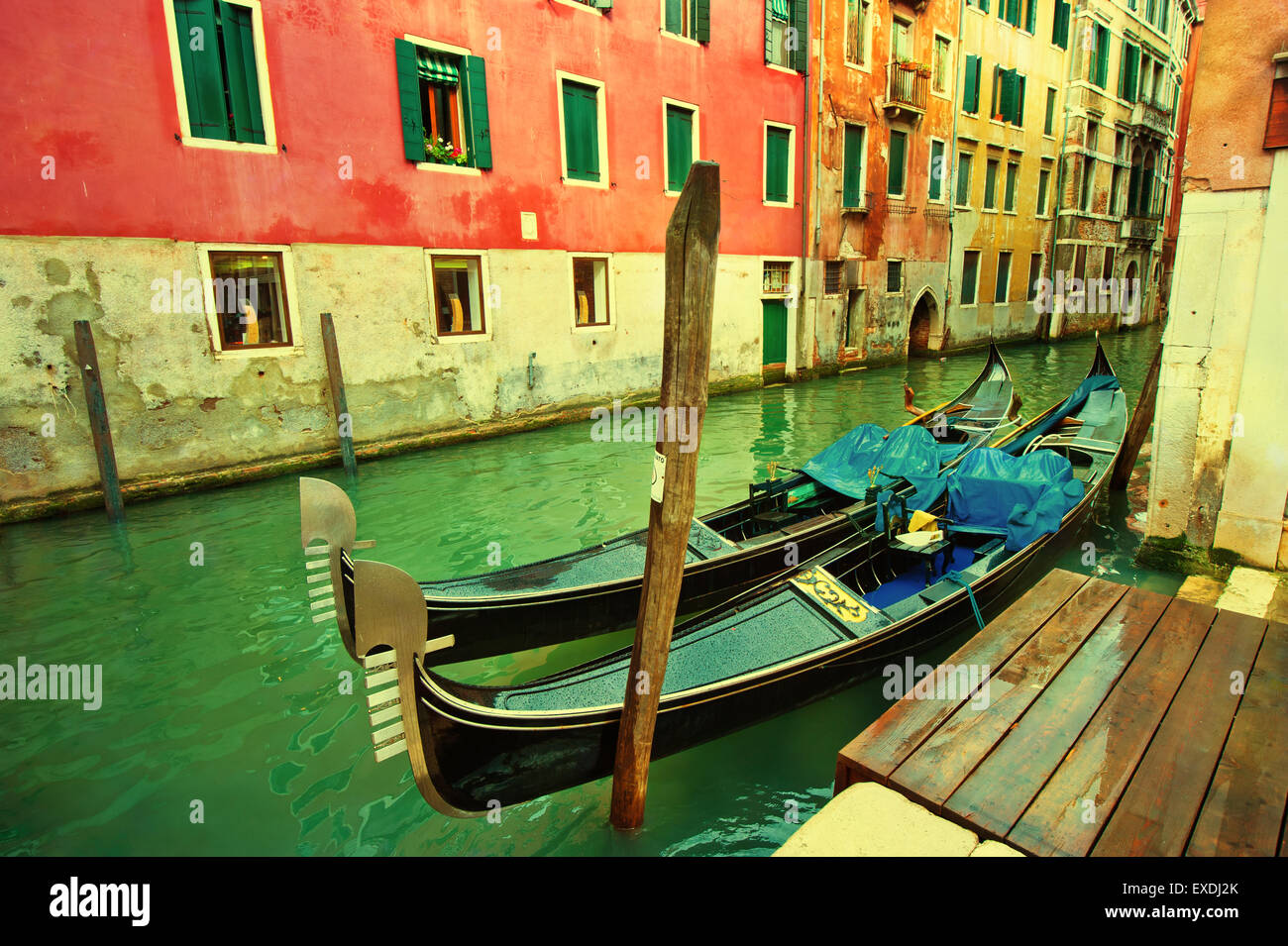 Retro style image of Gondolas in Venice Stock Photo - Alamy