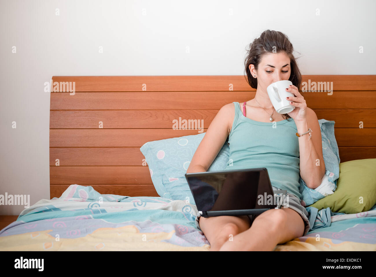 beautiful woman using notebook at home Stock Photo - Alamy