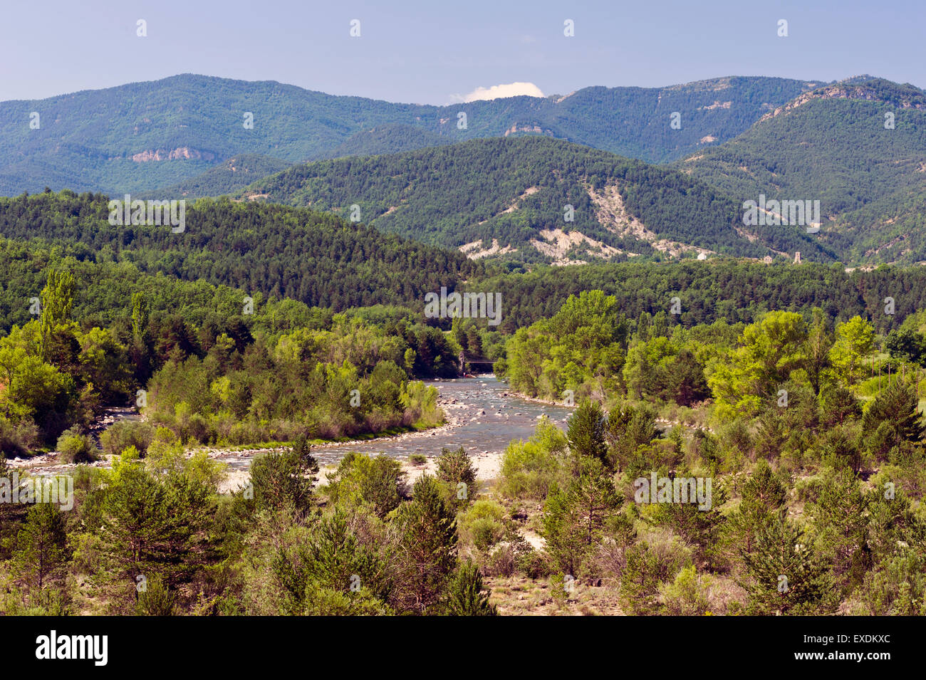 River and mountains in the Pyrenees in the French and Spanish border ...