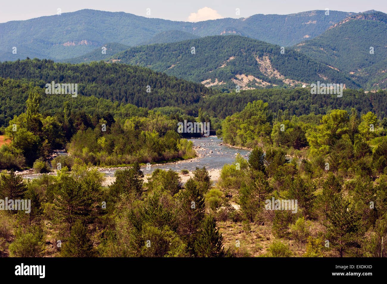 River and mountains in the Pyrenees in the French and Spanish border ...