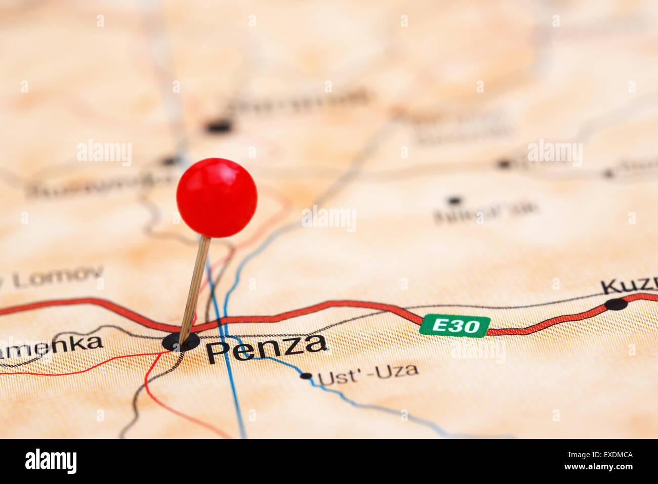 Penza pinned on a map of europe Stock Photo