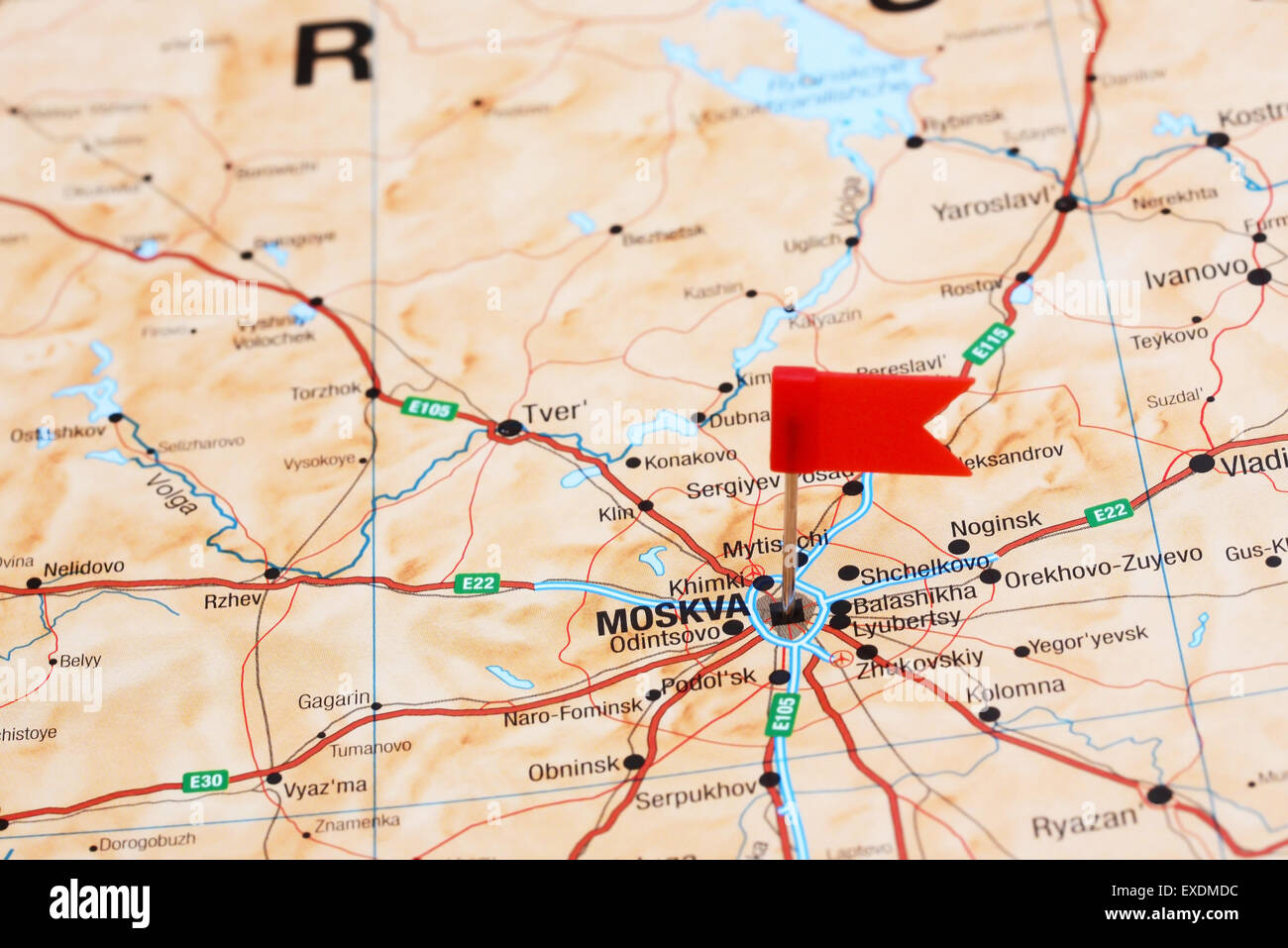 Moscow pinned on a map of europe Stock Photo - Alamy